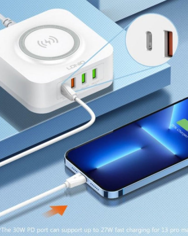 Kucni punjac LDNIO AW004 32W Desktop Wireless Quick Charge 3.0 + PD 30W beli