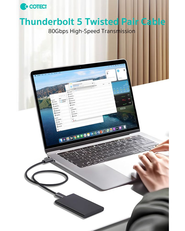 Data kabl Coteci Thunderbolt OF-066 120Gbps 240W 4k PD Type C na Type C crni 0.3m