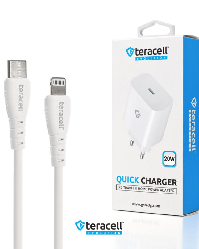 Kucni punjac Teracell Evolution TC-07 PD Fast charging 20W sa PD iPhone lightning kablom beli CE