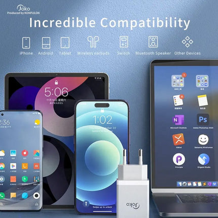 Kucni punjac KONFULON JK77 2.4A sa iPhone lightning kablom beli 1m