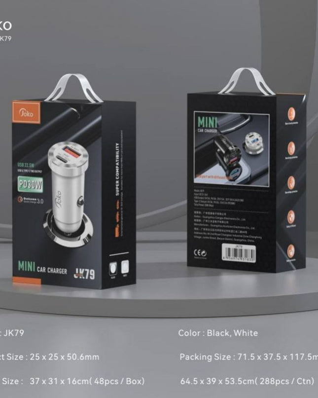 Auto punjac KONFULON JK79, 3A, QC3.0 22.5W, PD 30W crni