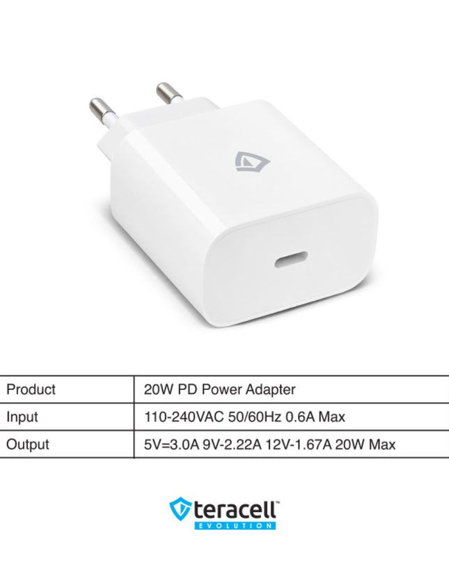 Kucni punjac Teracell Evolution TC-07 PD Fast charging 20W sa PD type C kablom beli CE