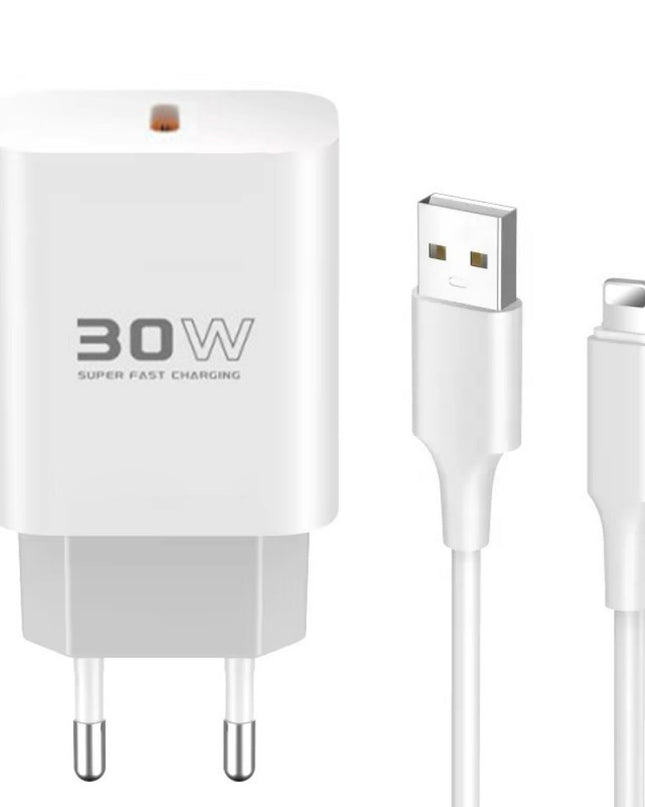 Kucni punjac KONFULON C87c + DL50, 30W, sa PD kablom Type C na iPhone lightning beli