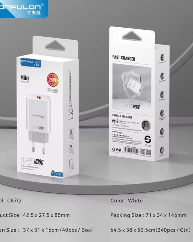 Kucni punjac KONFULON C87Q, sa micro USB kablom beli