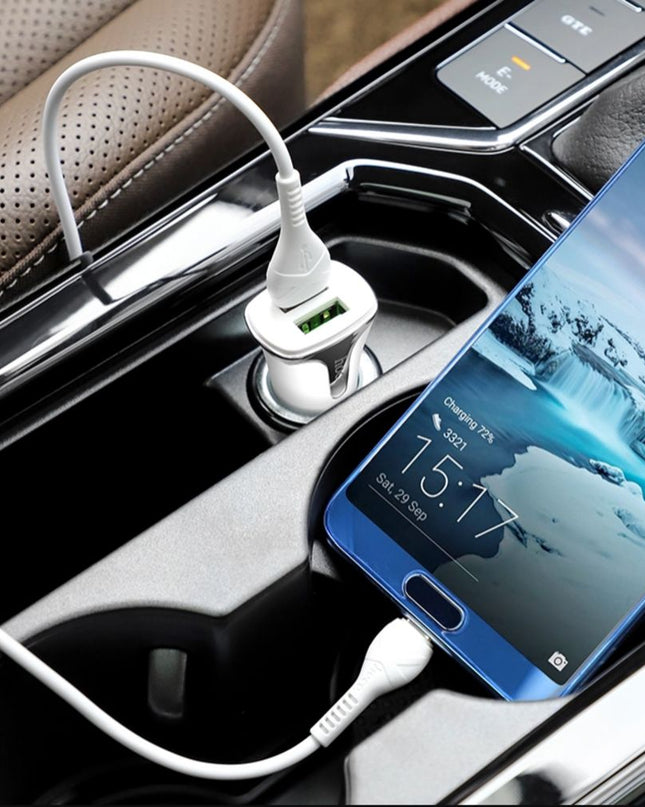 Auto punjac HOCO Z31 QC3.0 2xUSB sa micro USB kablom beli