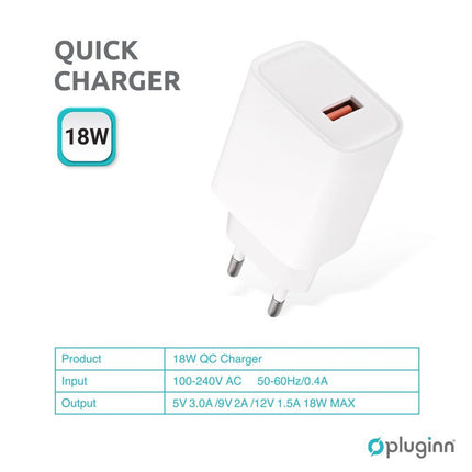 Kucni Punjac Pluginn AJ-18 QC3.0 18W sa lightning kablom CE bela
