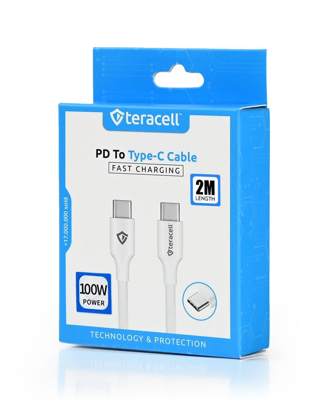 Data kabl Teracell Plus 100W PD Type C na Type C beli 2m