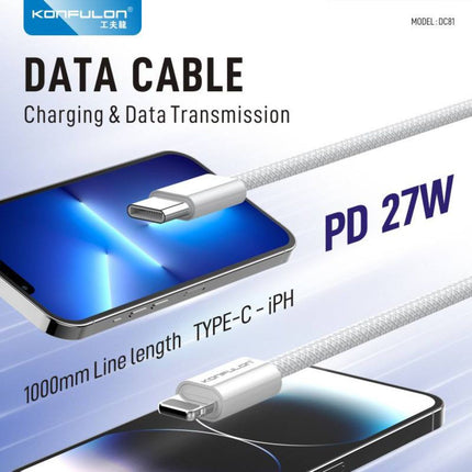 Data kabl KONFULON DC81 27W Type C na iPhone lightning beli 1m