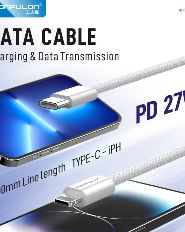 Data kabl KONFULON DC81 27W Type C na iPhone lightning beli 1m