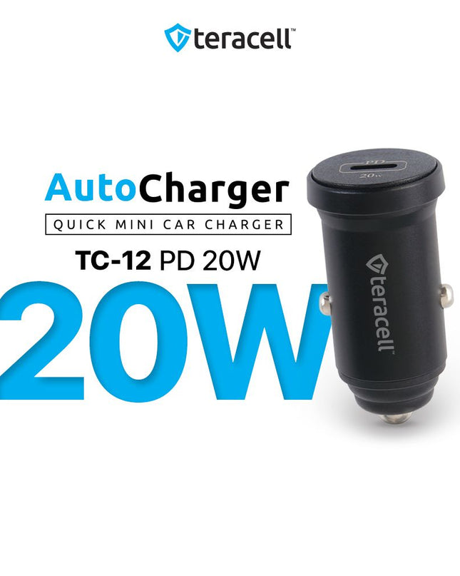 Auto punjac Teracell Evolution TC-12 PD 20W crni sa PD Lightning kablom crni