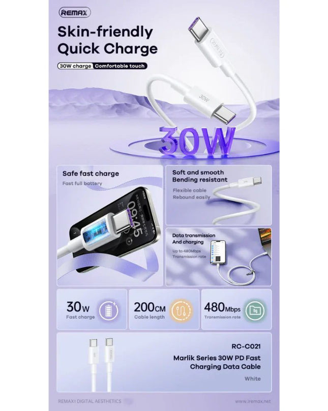 Data kabl REMAX Marlik Series RC-C021 PD Fast Charging 65W C-C 1M