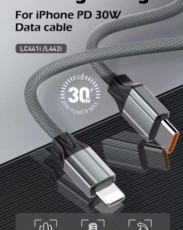 Data kabl LDNIO LC442I 30w, Type C na iPhone Lightning sivi 2m