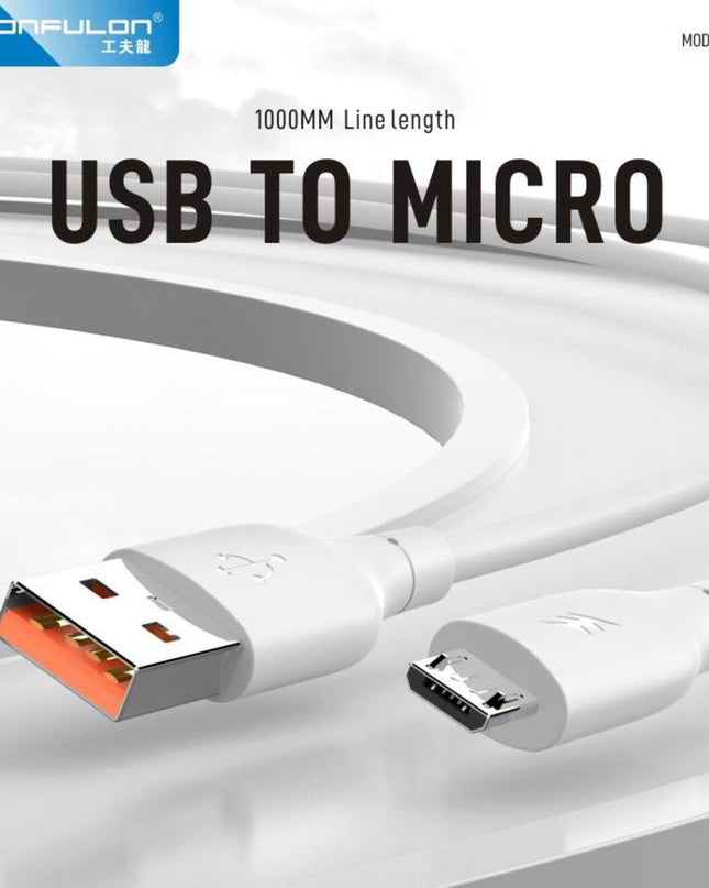Data kabl KONFULON DC63, 3A, USB na micro USB beli 1m