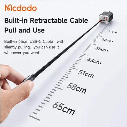 MCDODO CH-4103 ZIDNI PUNJAČ 67W 1C+1A GaN SA UGRADJENIM KABLOM USB-C NA IZVLAČENJE 65cm, bela