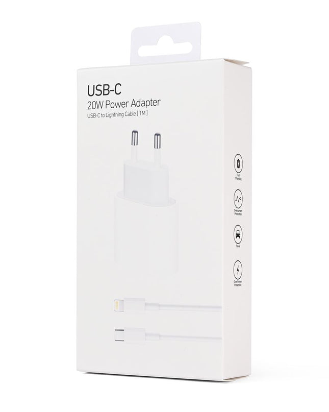 Kucni punjac PD Fast charger 20W za iPhone 11-14 sa PD lightning kablom CE beli
