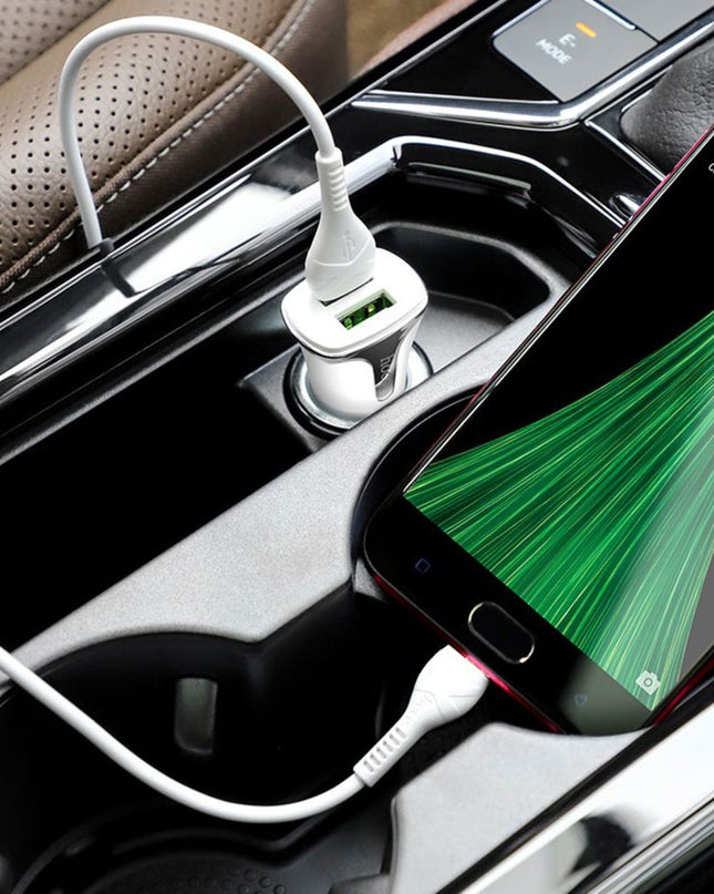 Auto punjac HOCO Z31 QC3.0 2xUSB sa micro USB kablom beli