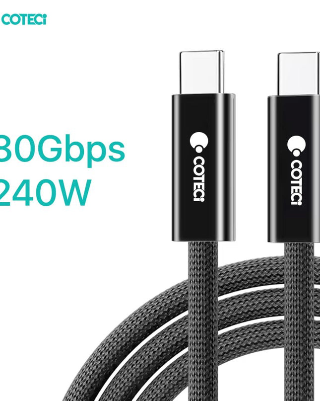 Data kabl Coteci Thunderbolt OF-065 80Gbps 240W 4k PD Type C na Type C crni 1m