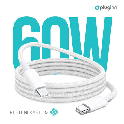 Data kabl Pluginn fast PD 60W Type C na Type C beli 1m