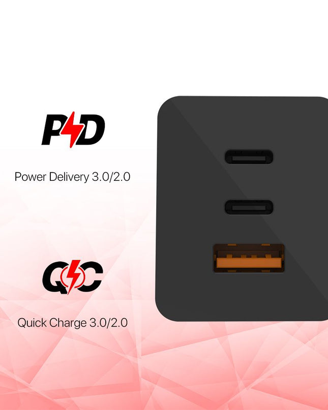 Kucni punjac Fantech CWG301 2xPD + QC 65W crni