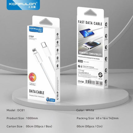 Data kabl KONFULON DC81 27W Type C na iPhone lightning beli 1m