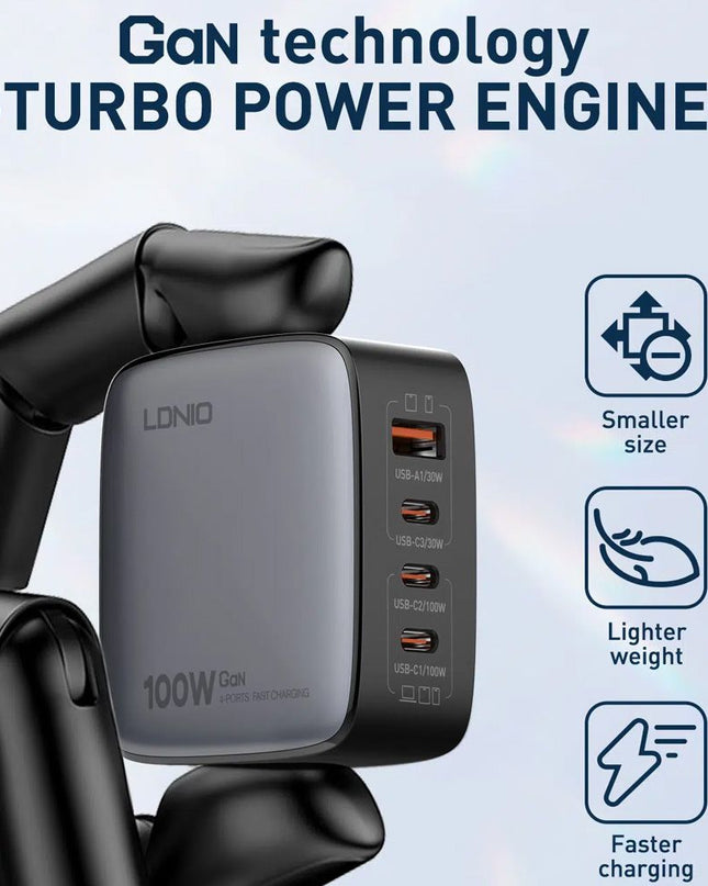 Kucni punjac sa adapterima LDNIO Q408 GaN PPS QC3.0 (30W), 3xPD3.0 (100W), 100W Max, sa Type C na Type C kablom beli