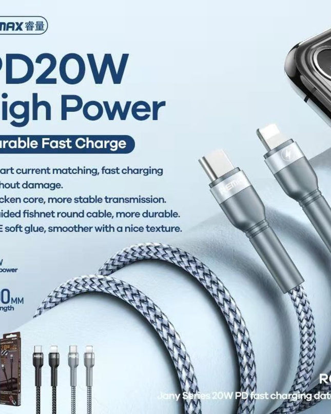 Data kabl REMAX Fast charging 20W PD RC-171 Type C na iPhone lightning srebrni 1m
