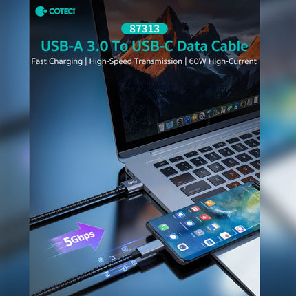 Data kabl Coteci 87313 60W 10 Gbps USB 3.0 na Type C crni 2m