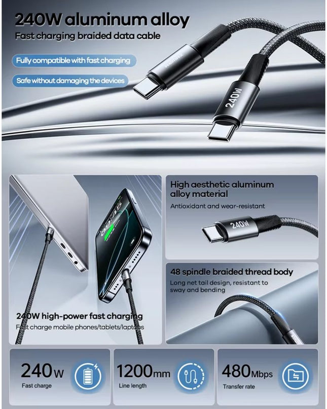 Data kabl REMAX Velocity CB25 Fast charging 240W Type C na Type C 240W 1.2m crni