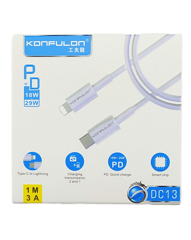 Data kabl KONFULON DC13 PD 3A Type C na iPhone lightning beli 1m