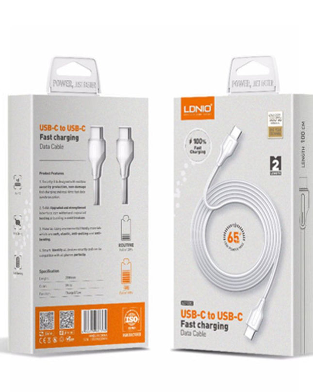 Data kabl LDNIO LC122-C 65w, Type C na Type C beli 2m