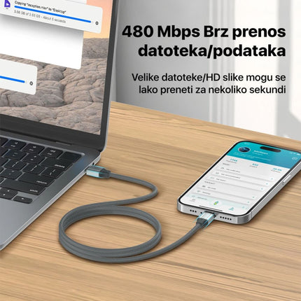 Data kabl LDNIO LC442C 100w, Type C na Type C sivi 2m