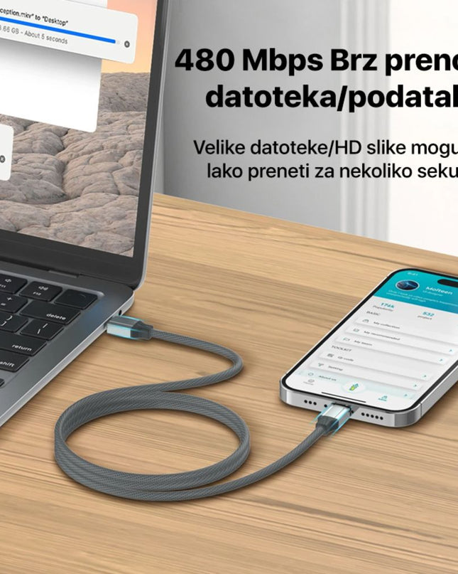 Data kabl LDNIO LC442C 100w, Type C na Type C sivi 2m