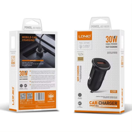 Auto punjac LDNIO C105, QC3.0, 30W USB Type C crni