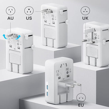 ANKER Nano 20W putni zidni punjač 5-portova (2x USB-A, 2x USB-C, utičnica EU na US, UK, AU i EU), bela