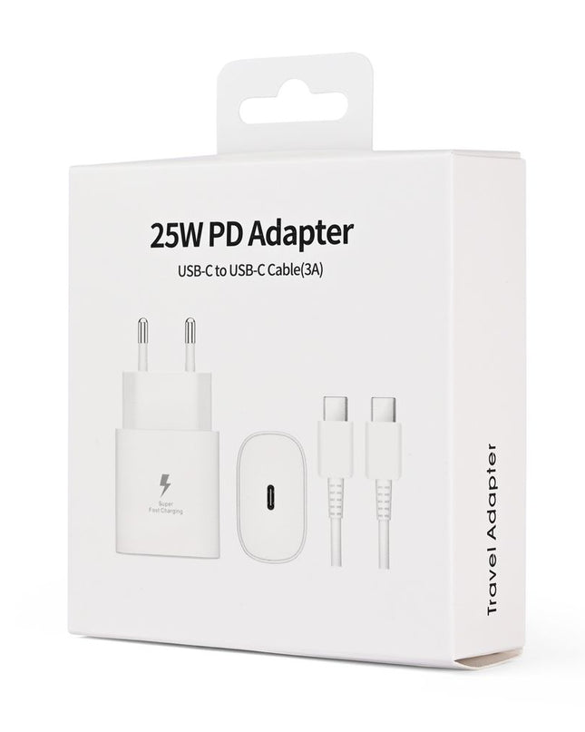 Kucni punjac PD Fast charger 25W za Samsung sa PD Type C kablom CE beli