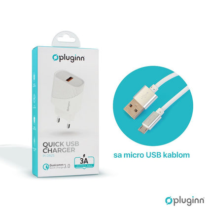 Kucni punjac Pluginn PI-D52S, QC3.0 18W sa micro USB kablom beli CE