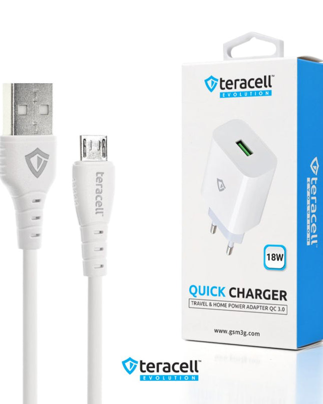 Kucni punjac Teracell Evolution TC-09 QC3.0 18W sa micro USB kablom beli CE