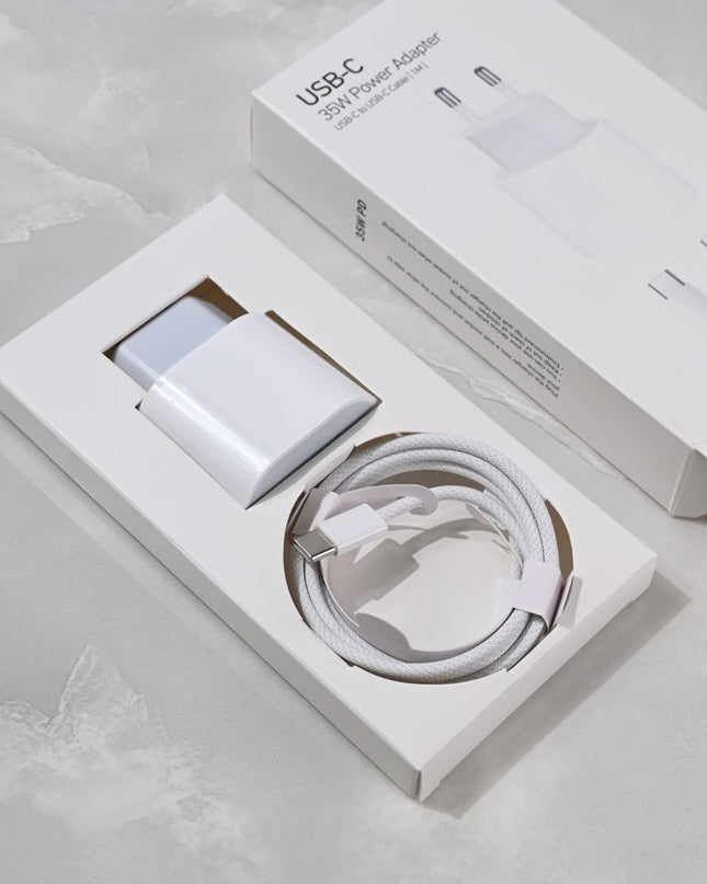 Kucni punjac PD Fast charger 35W za iPhone 15-16 sa PD Type C kablom CE beli
