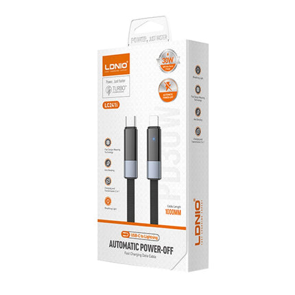 Data kabl LDNIO LC241i 30W Fast Automatic Power OFF Type C na iPhone lightning crni 1m
