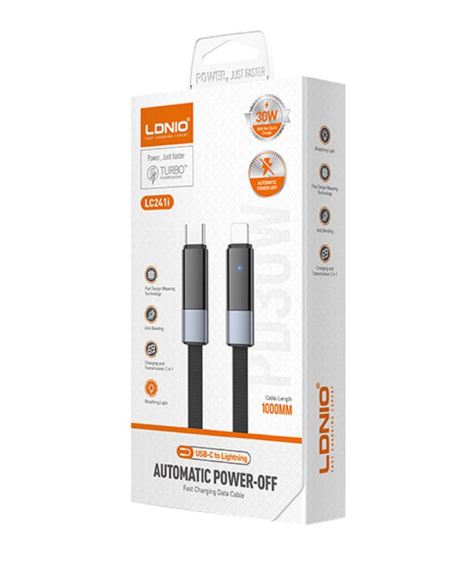 Data kabl LDNIO LC241i 30W Fast Automatic Power OFF Type C na iPhone lightning crni 1m