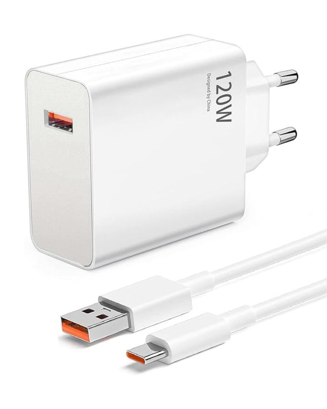 Kucni punjac Fast charger 120W za Xiaomi sa USB na Type c kablom beli
