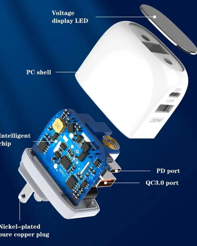 Kucni punjac LDNIO A2522C QC3.0, PD, PPS, LED Display, 30W sa Type C na iPhone lightning kablom beli