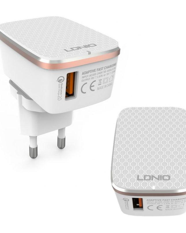 Kucni punjac LDNIO A1204Q Quick Charge 3.0 USB 5V 2.4A sa type C kablom beli