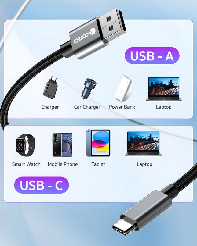 Data kabl Coteci 87313 60W 10 Gbps USB 3.0 na Type C crni 2m