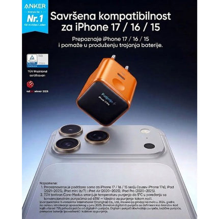 ANKER Nano 45W putni zidni punjač sa ekranom, USB-C port,