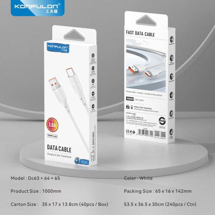 Data kabl KONFULON DC63, 3A, USB na micro USB beli 1m