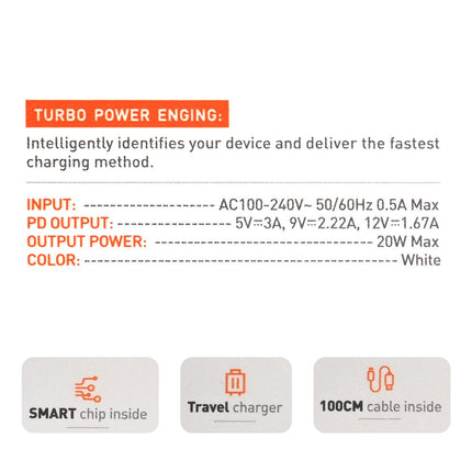 Kucni punjac LDNIO A1209C PD, 20W sa Type C na iPhone lightning kablom beli