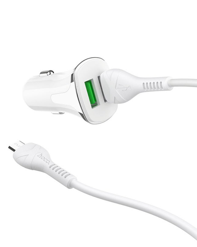 Auto punjac HOCO Z31 QC3.0 2xUSB sa micro USB kablom beli