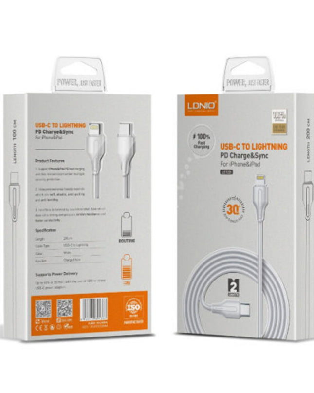 Data kabl LDNIO LC122-I 30W QC Type C na iPhone lightning 2m beli