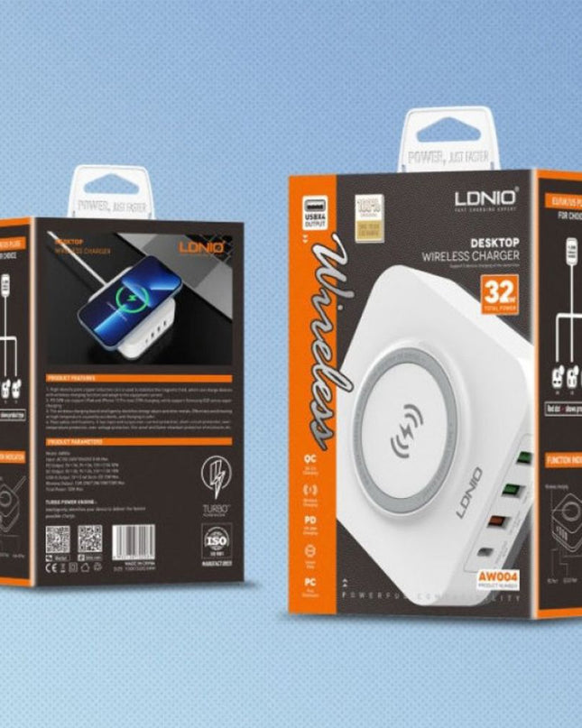 Kucni punjac LDNIO AW004 32W Desktop Wireless Quick Charge 3.0 + PD 30W beli